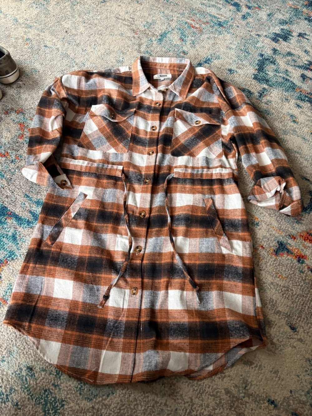 Ci Sono Orange, Black & White Plaid Utility Shirt Jacket